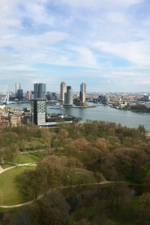 Uitzicht vanaf de Euromast op de Nieuwe Maas en het Park in Rotterdam